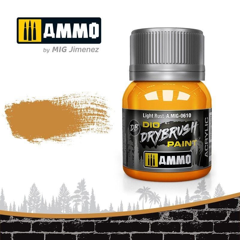 Vibrant Light Rust drybrush paint by Ammo for model detailing and highlighting.