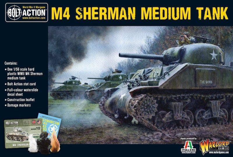 M4 Sherman Tank model kit for Bolt Action game with historical detail and whimsical animals.