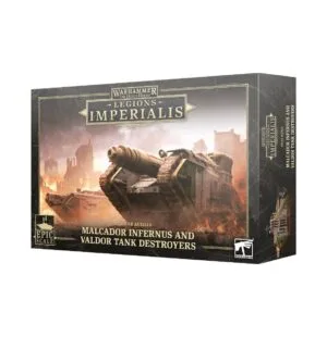 Collectible Warhammer 40K Malcador Infernus and Valdor Tank set with striking box art.