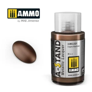 A-STAND Engine Manifold metallic lacquer paint, rich brown color with glossy finish and swatch.