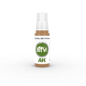 Glossy model paint spray bottle in light brown with removable nozzle and RAL 8031 color code.