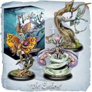 Fantasy miniatures from Moonstone: The Enclave, showcasing magic, nature, and intricate designs.