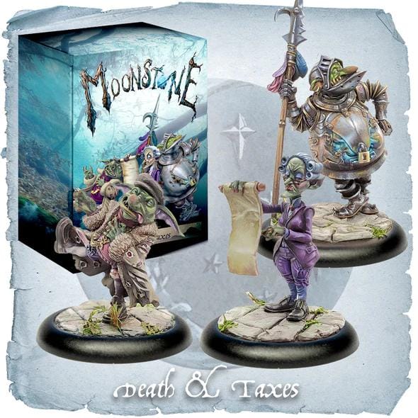 Miniature characters from the Moonstone tabletop game, showcasing whimsical designs and vibrant details.