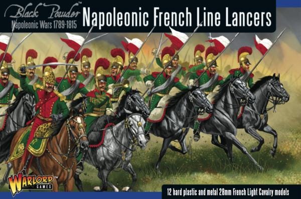 Napoleonic French Line Lancers in vibrant uniforms ready for action on horseback.
