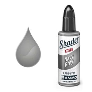 Navy Grey model paint by Shader, ideal for precision detailing in model building projects.
