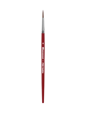Elegant red paintbrush with silver ferrule, perfect for detailed artistic work and precision craftsmanship.