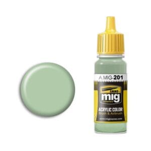 Pastel green acrylic paint by A.MIG, versatile for brush and airbrush techniques.