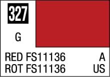 Vibrant red color swatch 327G, showcasing international labeling for design standards.