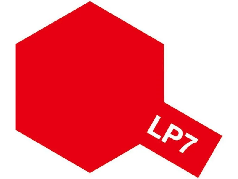 Vibrant red hexagon with angled label displaying white code LP7 on plain background.