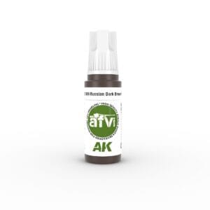 Sleek Russian Dark Brown flavor concentrate spray with vibrant atVi logo on a clean white label.