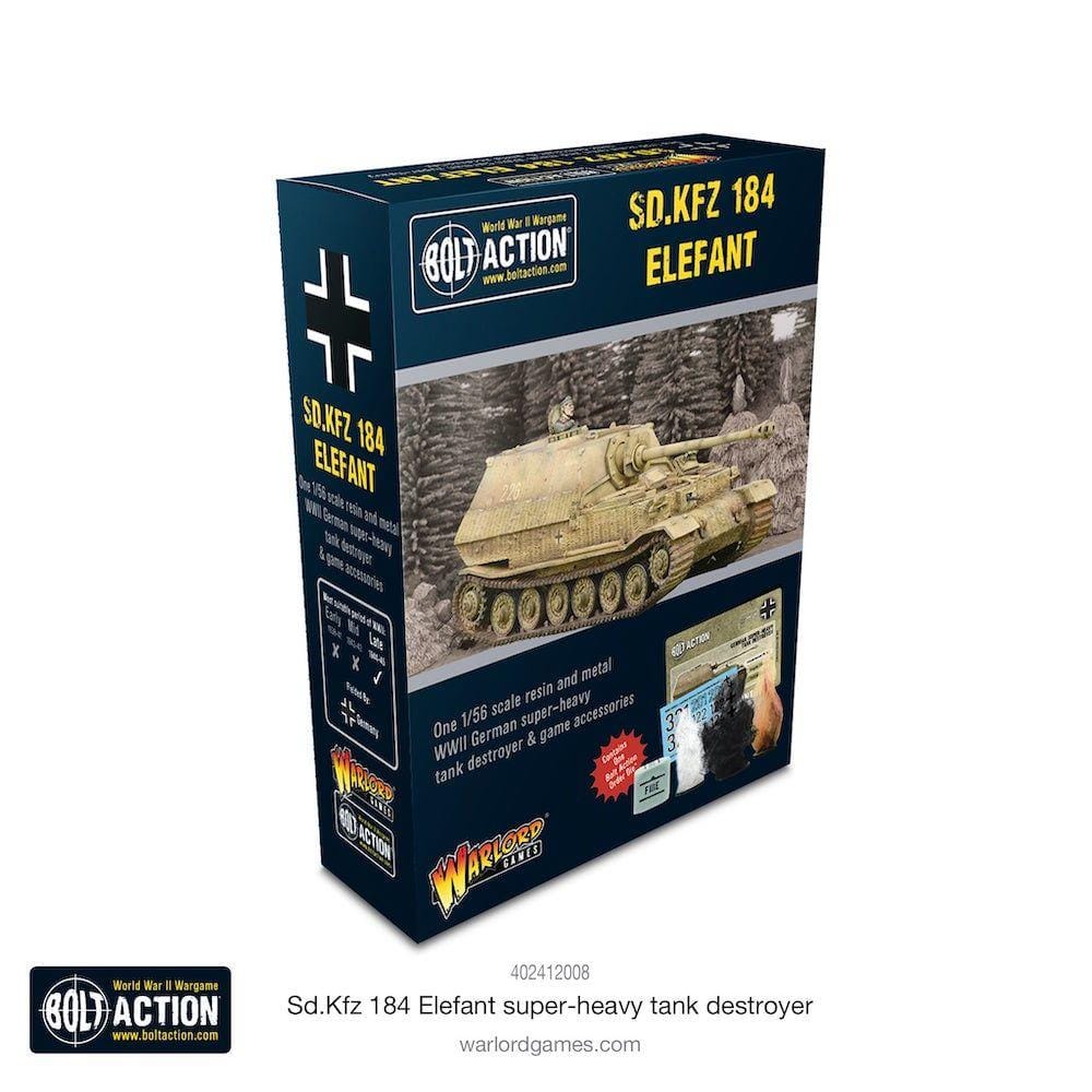 Sd.Kfz 184 Elefant model kit box featuring striking design and historical military details.