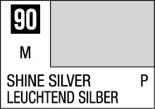 Shine Silver Color Label 90M with swatch area, featuring bilingual text for international appeal.