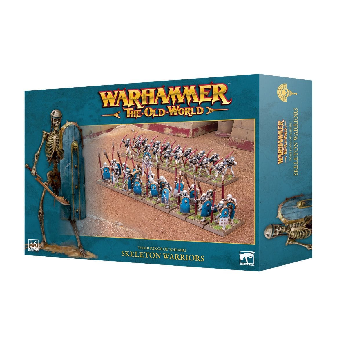 Skeleton Warriors Box Set for Warhammer: The Old World, featuring detailed miniatures and vibrant artwork.