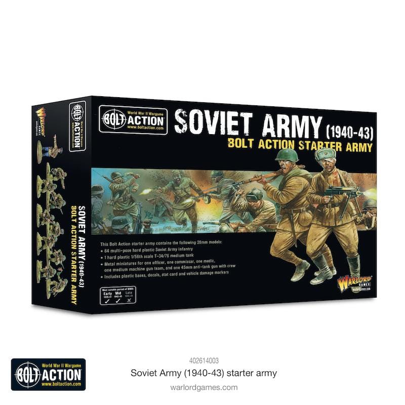 Soviet Army starter set for Bolt Action: dynamic WWII miniatures and wargaming essentials.