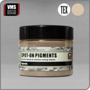 Clear jar of beige Spot-On Pigments by Vantage Modelling Solutions for artistic applications.