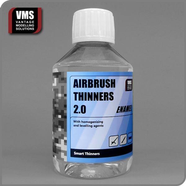 VMS Airbrush Thinner 2.0 in a sleek bottle for artists and model builders.