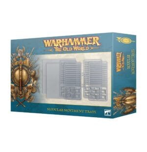 Warhammer: The Old World Modular Movement Trays box with vibrant design and detailed miniatures.