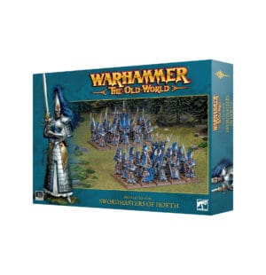 Swordmasters of Hoeth box set: elite warriors of Warhammer Fantasy in vibrant blue and gold.