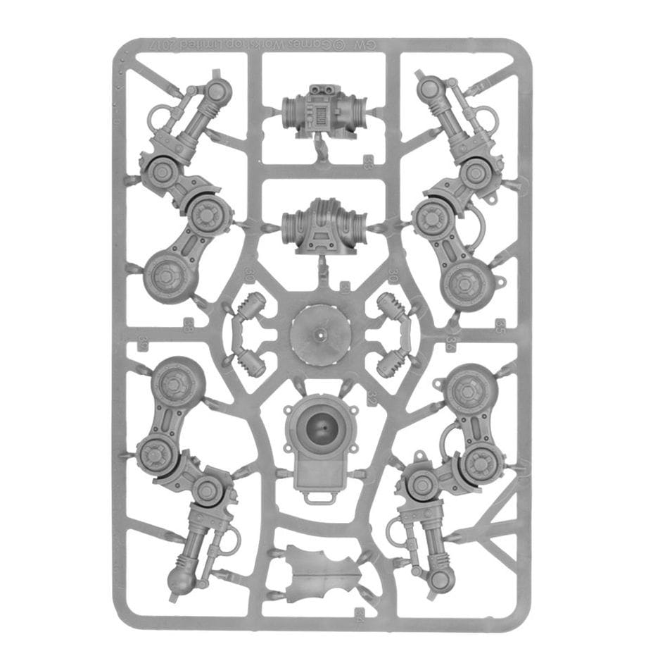 Detailed gray sprue of sci-fi model parts for creative builders and enthusiasts.