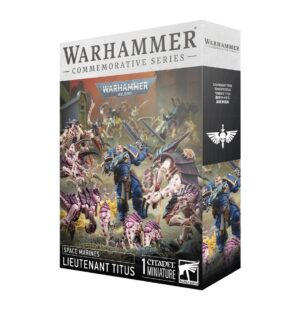 Lieutenant Titus Space Marine miniature from Warhammer 40,000 with stunning collectible packaging.