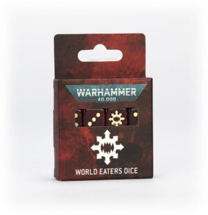 World Eaters dice set for Warhammer 40,000, featuring fierce designs and thematic packaging.
