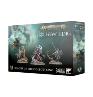 Blades of the Hollow King: three detailed Warhammer miniatures in dynamic poses on a mystical backdrop.