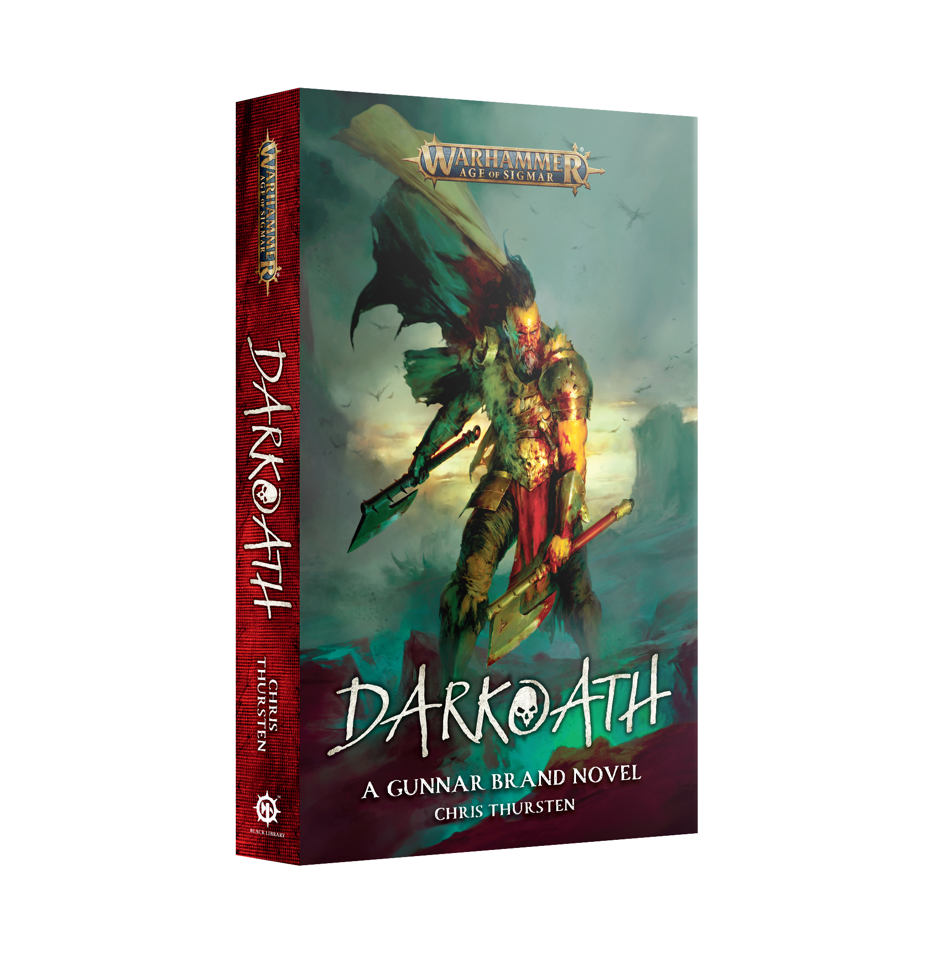 Cover of DARKOATH, featuring an armored warrior in the Warhammer universe, emphasizing conflict and heroism.