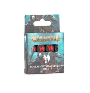 Soulblight Gravellords dice set with gothic design, showcasing black and red detailing for Warhammer fans.