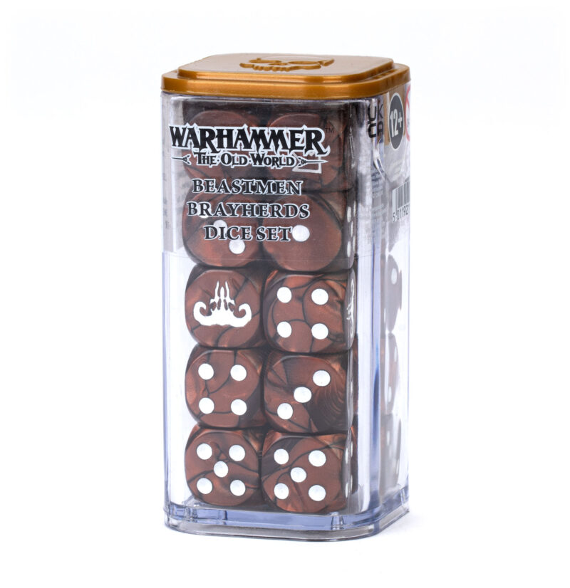 Collectible Warhammer: The Old World Blasmen Bravardors dice set in elegant container.