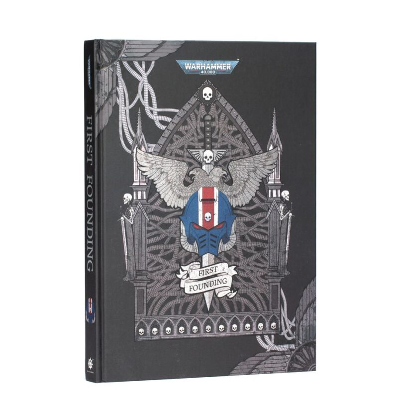 First Founding: Uncover Warhammer 40,000 Faction Origins with a striking gothic cover design.