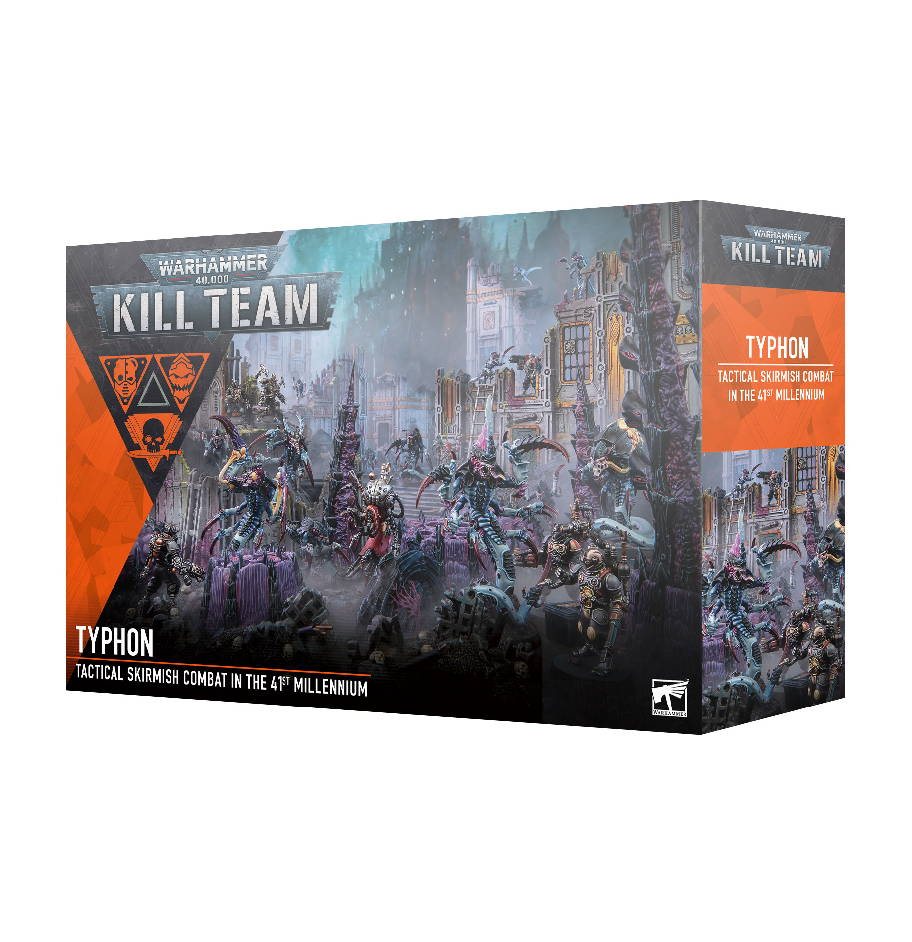 Kill Team: Typhon box art featuring dynamic battles and detailed miniatures in Warhammer 40K.